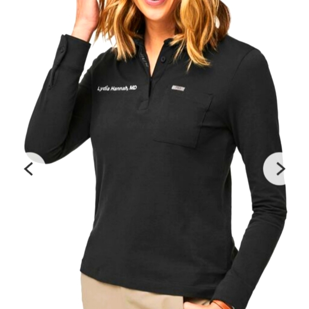 Figs Pro pique long sleeved Polo top (black)
